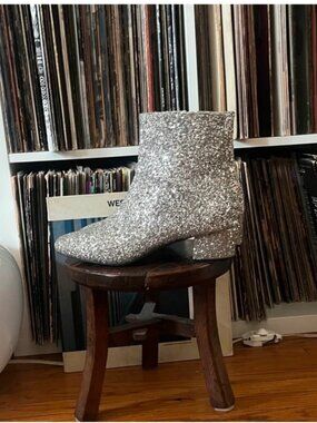 Glitter Ankle Boots - Silver Sparkle Women's Boot 9.5